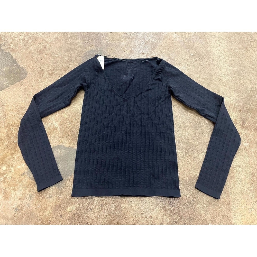 Anthropologie Top‎ Womens S Black Noir Stretch Long Sleeve Scoop Neck Pullover